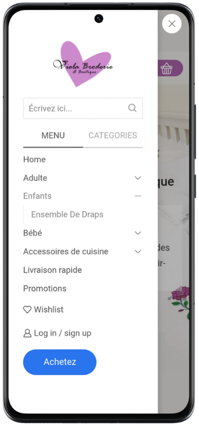 Sezione della pagina vista su telefono