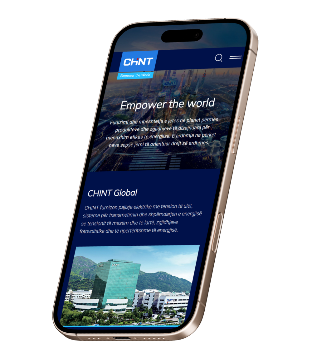 CHINT Albania's website, as displayed on a phone