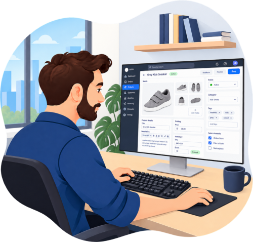 An employee updates a product on the business's ecommerce website